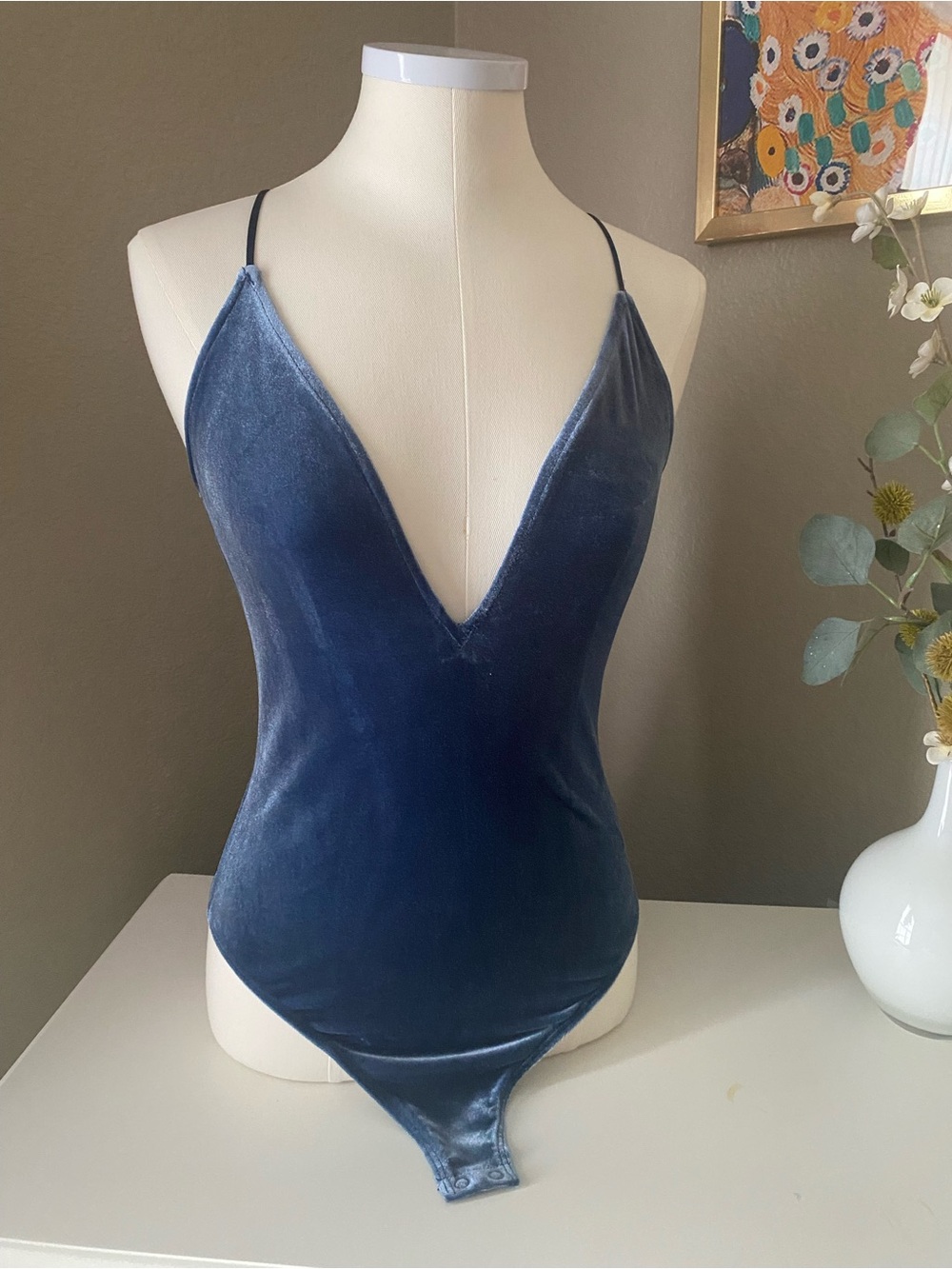 Express Deep Navy Velvet bodysuit